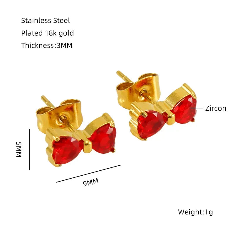 Elegant Classical Vintage Style Flower Bow Knot Plating Inlay Stainless Steel Zircon 18k Gold Plated Ear Studs