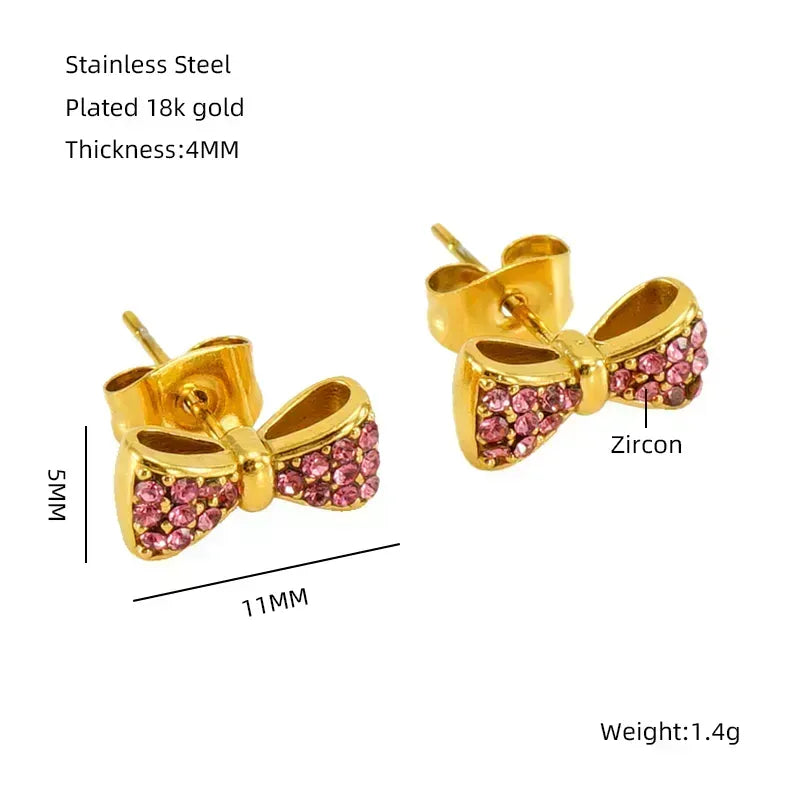 Elegant Classical Vintage Style Flower Bow Knot Plating Inlay Stainless Steel Zircon 18k Gold Plated Ear Studs