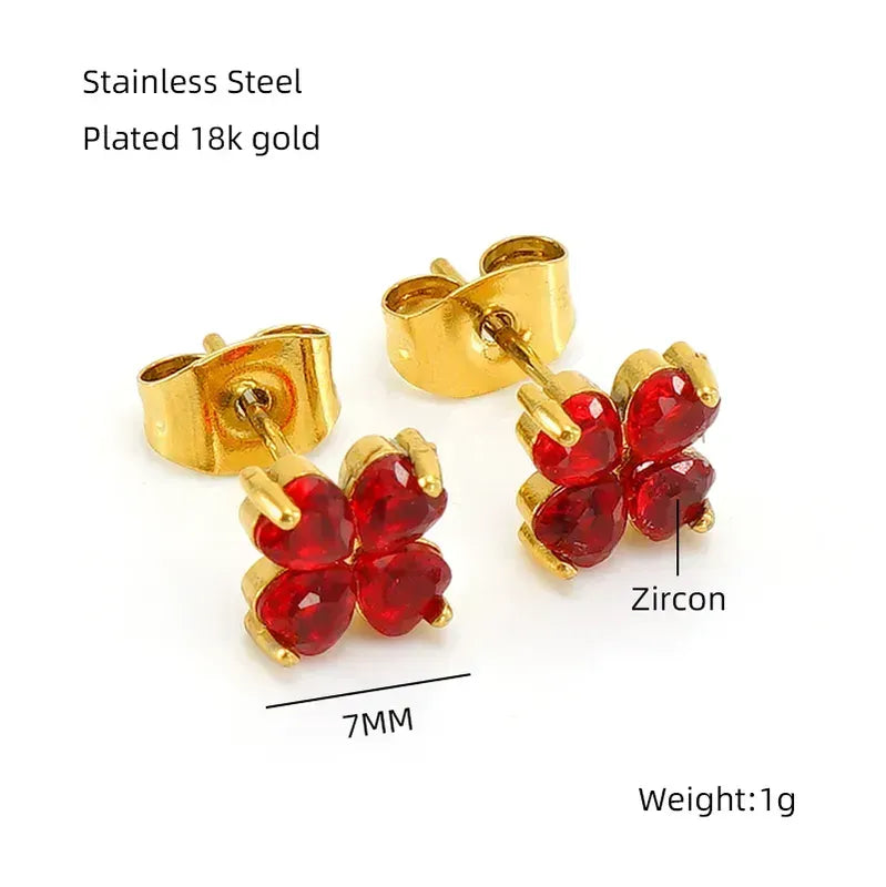 Elegant Classical Vintage Style Flower Bow Knot Plating Inlay Stainless Steel Zircon 18k Gold Plated Ear Studs