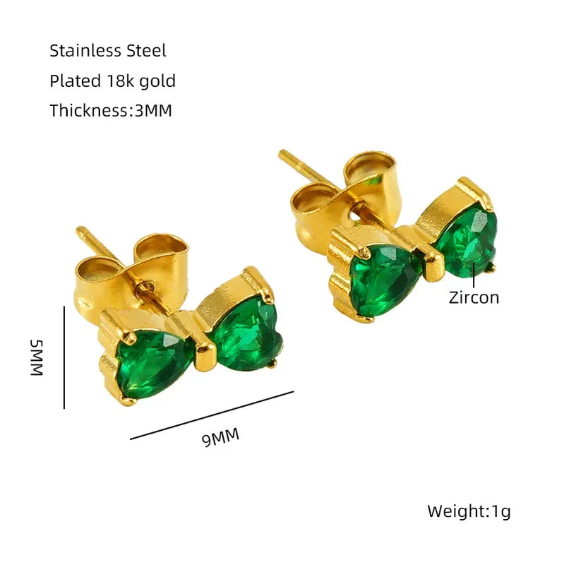 Elegant Classical Vintage Style Flower Bow Knot Plating Inlay Stainless Steel Zircon 18k Gold Plated Ear Studs