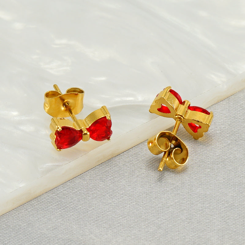 Elegant Classical Vintage Style Flower Bow Knot Plating Inlay Stainless Steel Zircon 18k Gold Plated Ear Studs