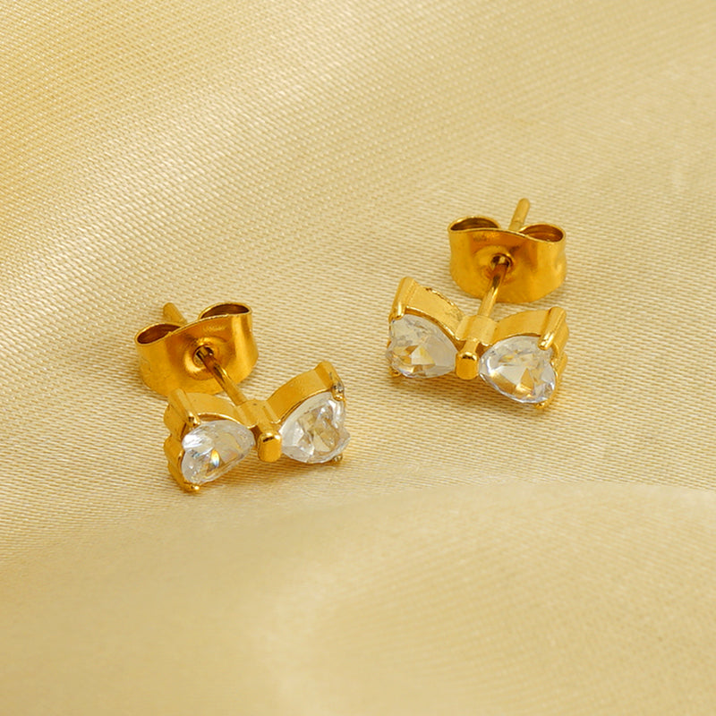 Elegant Classical Vintage Style Flower Bow Knot Plating Inlay Stainless Steel Zircon 18k Gold Plated Ear Studs