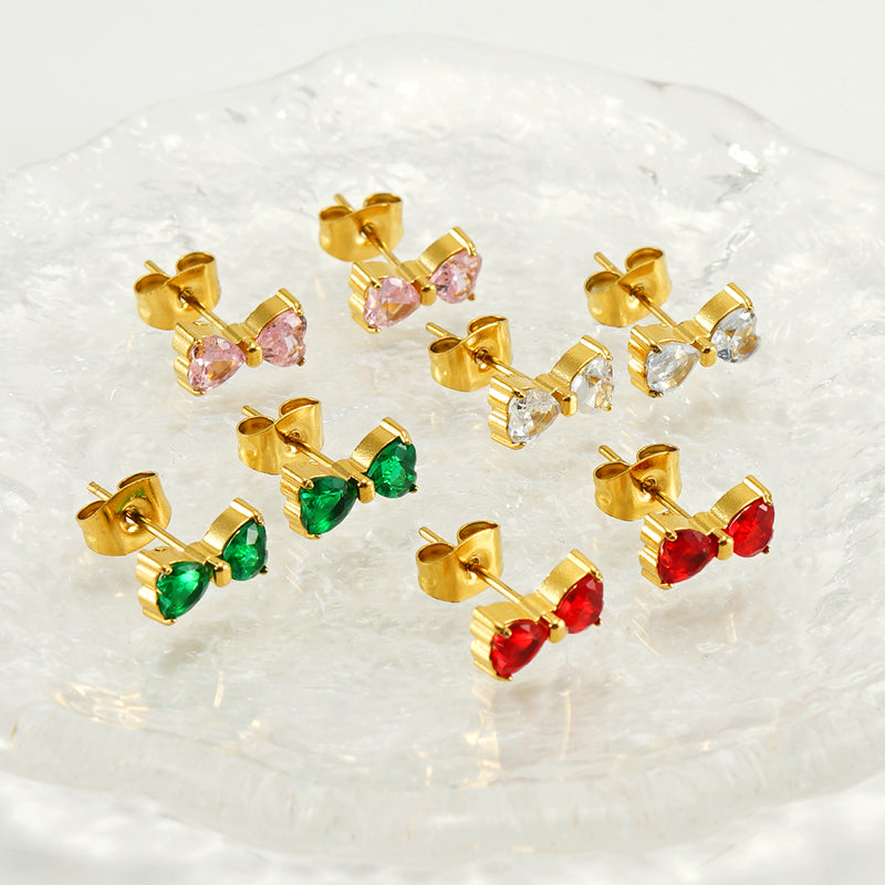 Elegant Classical Vintage Style Flower Bow Knot Plating Inlay Stainless Steel Zircon 18k Gold Plated Ear Studs