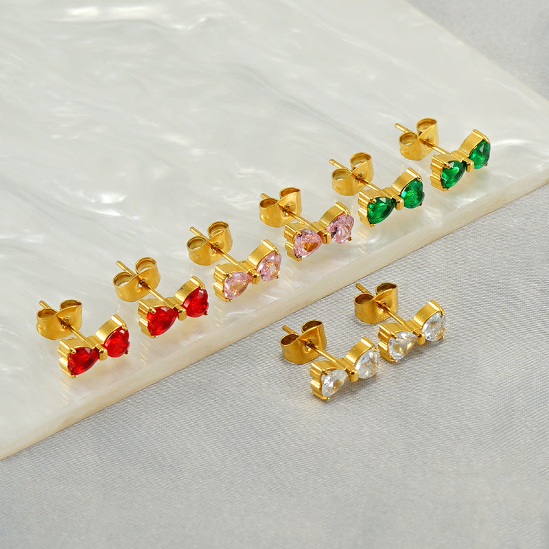 Elegant Classical Vintage Style Flower Bow Knot Plating Inlay Stainless Steel Zircon 18k Gold Plated Ear Studs