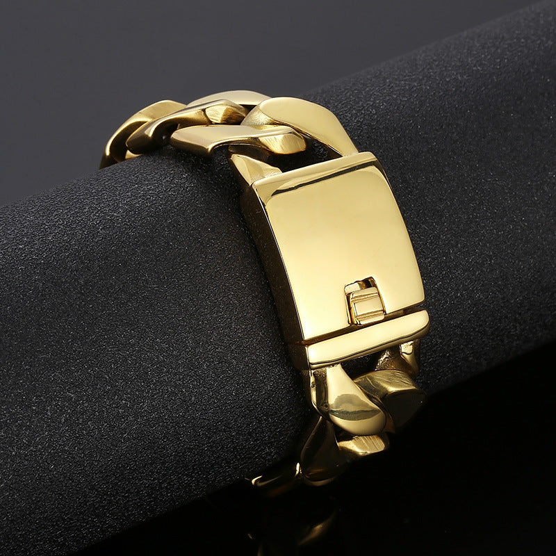 Hip-Hop Solid Color Titanium Steel Polishing 18K Gold Plated Men's Bracelets