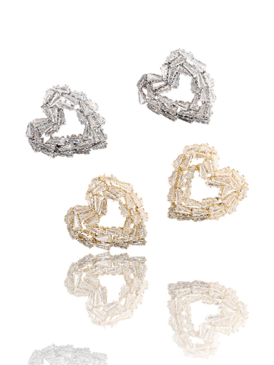 Σκουλαρίκια σε σχήμα καρδιάς με στρας από κράμα μετάλλων, συσκευασία 2 ζευγαριών