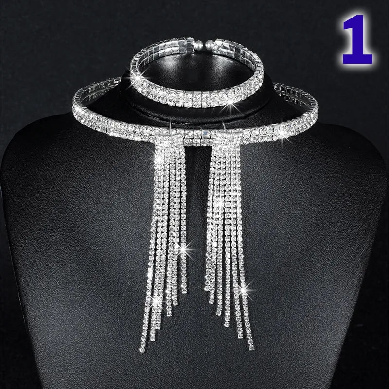 Wedding Shiny Geometric Alloy Rhinestone Inlay Rhinestones Silver Plated Women's Bracelets Earrings Necklace