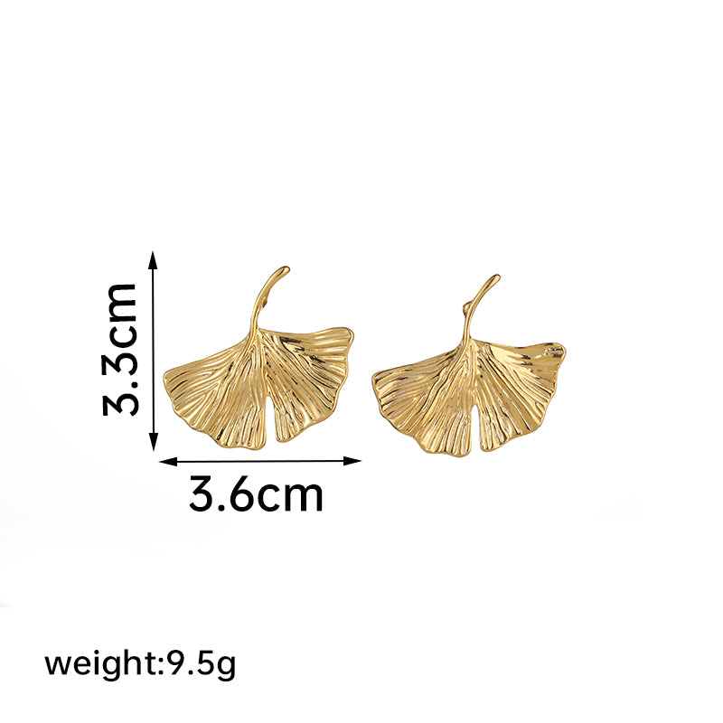 Ginkgo Leaf Plating Copper 18k Gold Plated Ear Studs