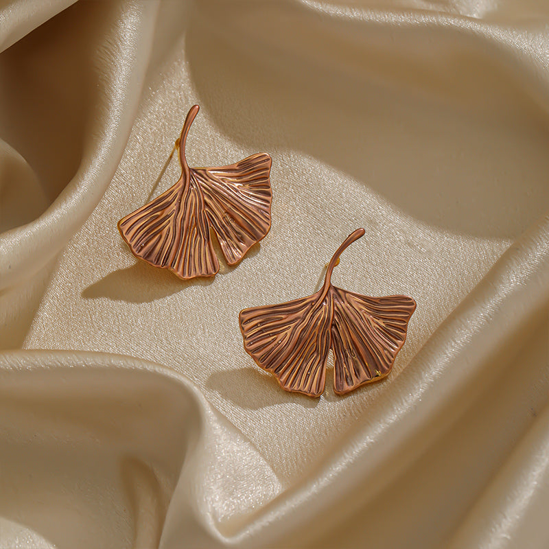 Ginkgo Leaf Plating Copper 18k Gold Plated Ear Studs