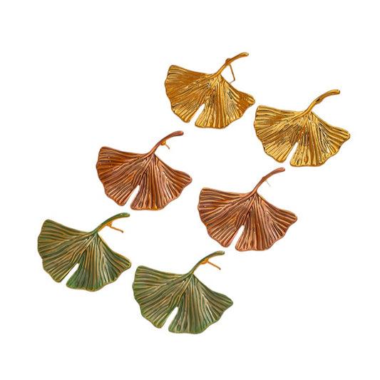 Ginkgo Leaf Plating Copper 18k Gold Plated Ear Studs