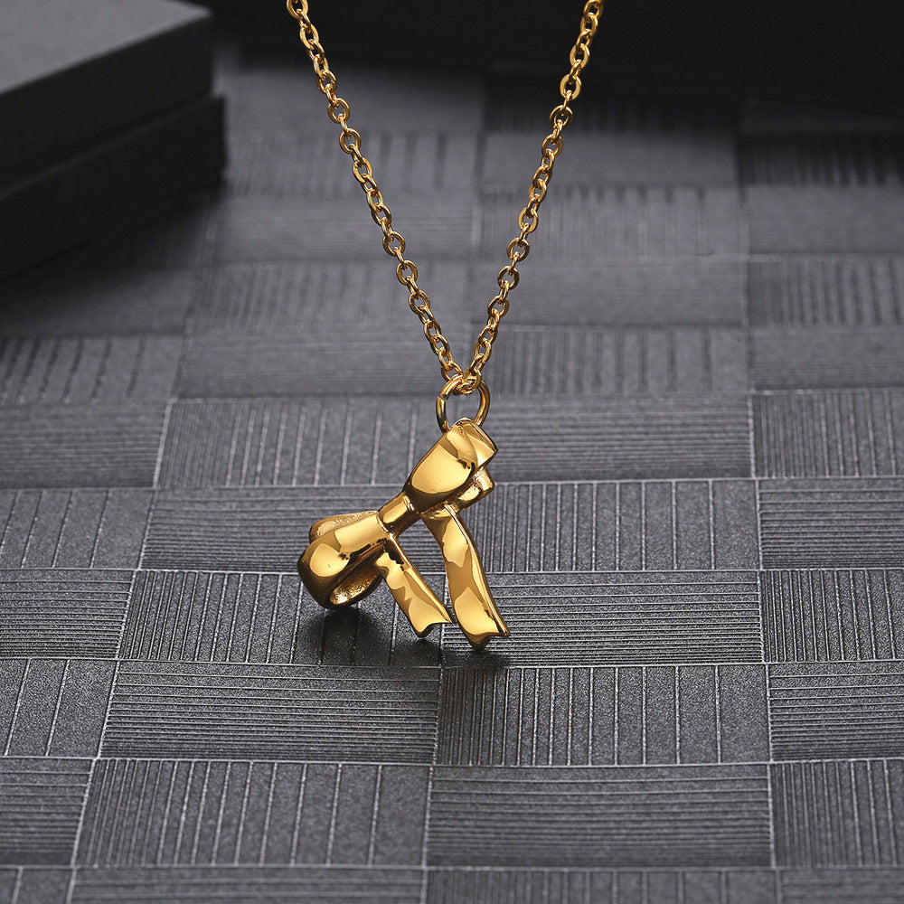 Casual Bow Knot Titanium Steel Plating Pendant Necklace