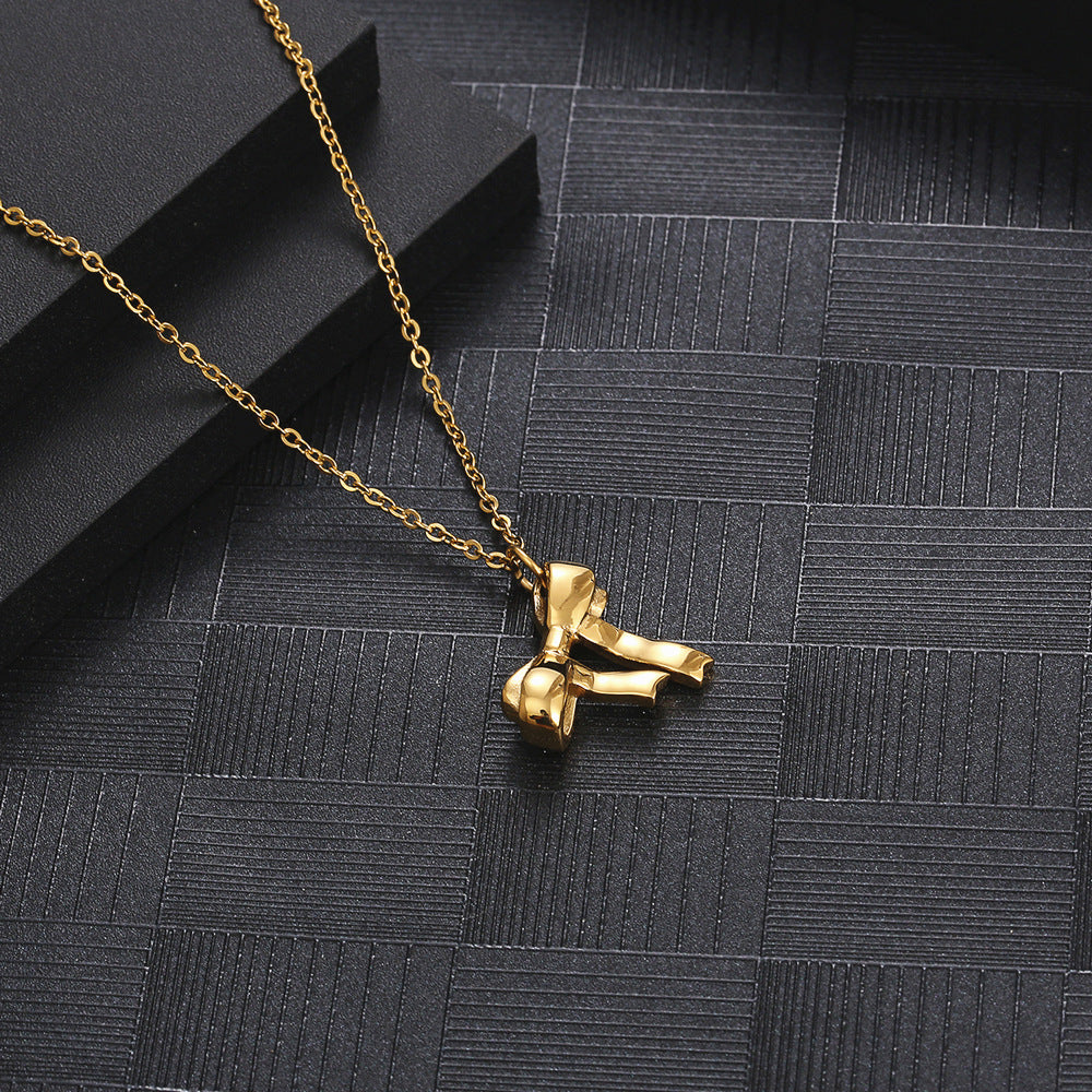 Casual Bow Knot Titanium Steel Plating Pendant Necklace