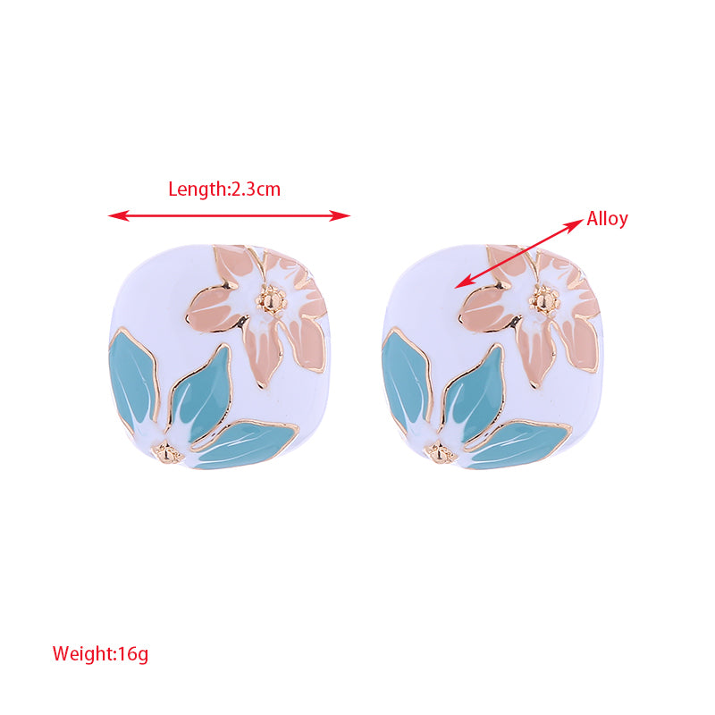 Elegant Luxurious Oval Flower Enamel Alloy Ear Studs
