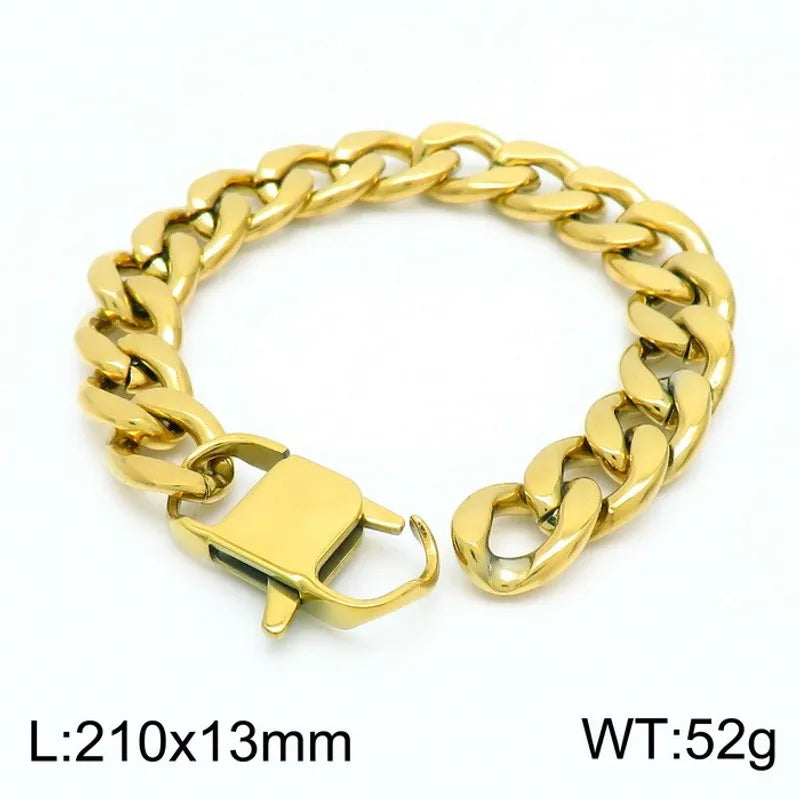 Simple Style Classic Style Solid Color Titanium Steel Chain 18K Gold Plated Men's Necklace Bracelet