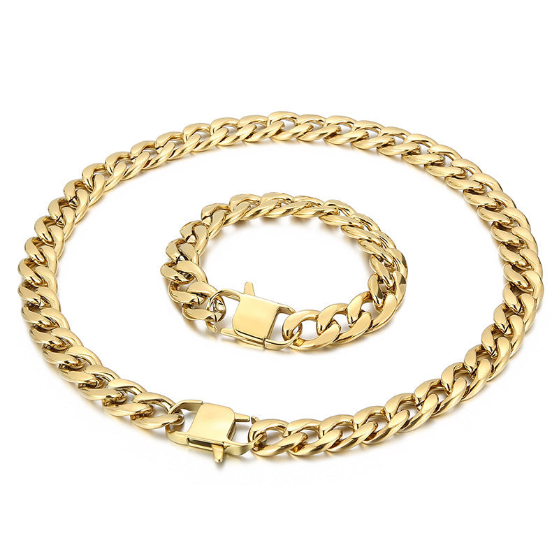 Simple Style Classic Style Solid Color Titanium Steel Chain 18K Gold Plated Men's Necklace Bracelet