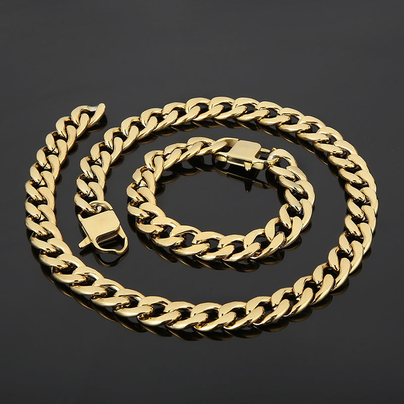 Simple Style Classic Style Solid Color Titanium Steel Chain 18K Gold Plated Men's Necklace Bracelet