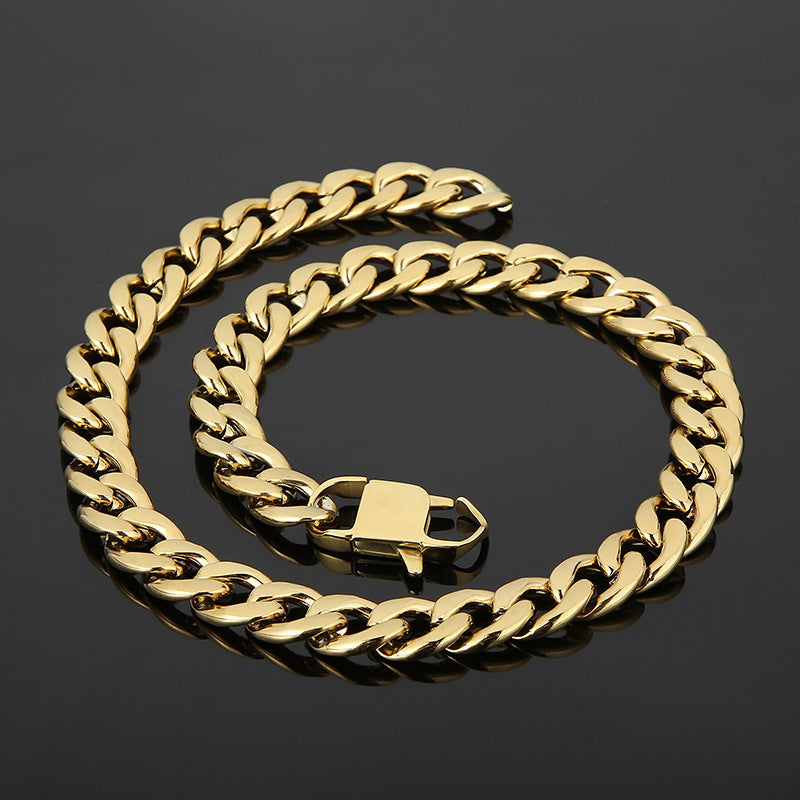 Simple Style Classic Style Solid Color Titanium Steel Chain 18K Gold Plated Men's Necklace Bracelet