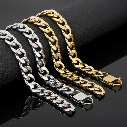 Simple Style Classic Style Solid Color Titanium Steel Chain 18K Gold Plated Men's Necklace Bracelet
