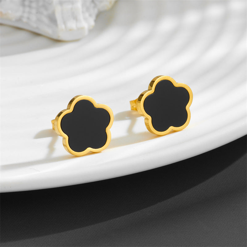 Simple Style Flower Plating Inlay Stainless Steel Titanium Steel Shell Gold Plated Silver Plated Ear Studs