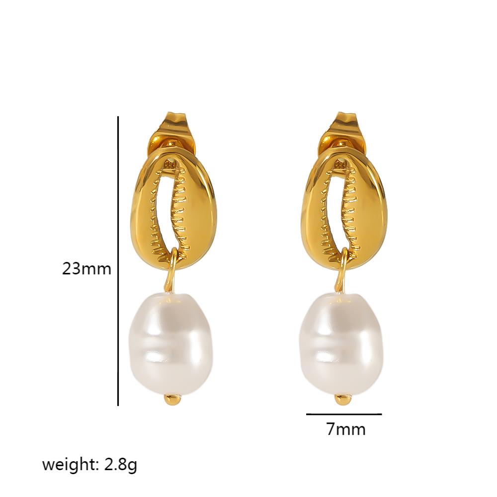 304 Stainless Steel 18K Gold Plated Retro Roman Style Polishing Plating Shell Earrings Necklace