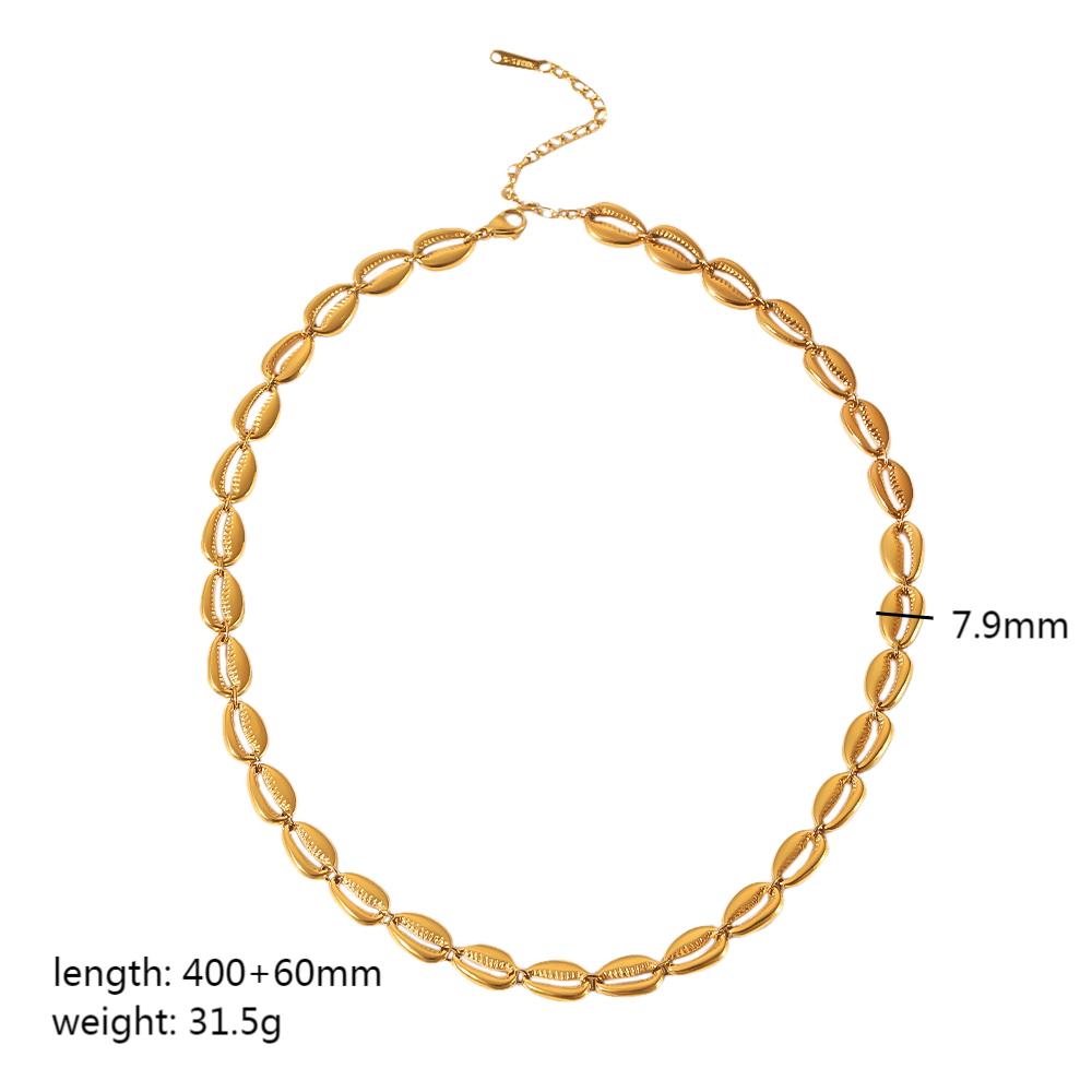 304 Stainless Steel 18K Gold Plated Retro Roman Style Polishing Plating Shell Earrings Necklace