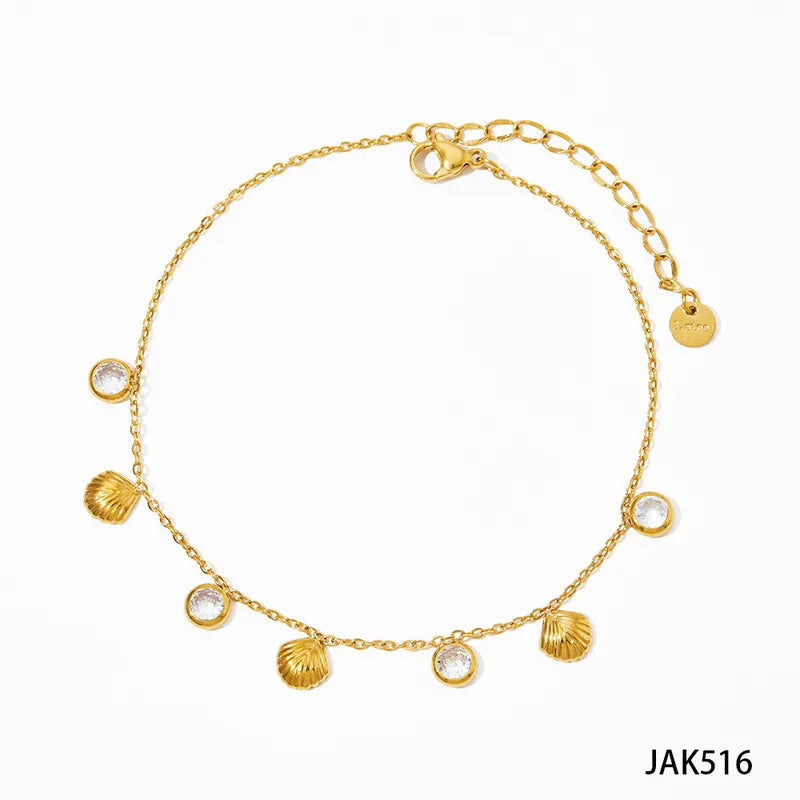 304 Stainless Steel 16K Gold Plated White Gold Plated Gold Plated Elegant Lady Plating Inlay Shell Zircon Anklet Necklace