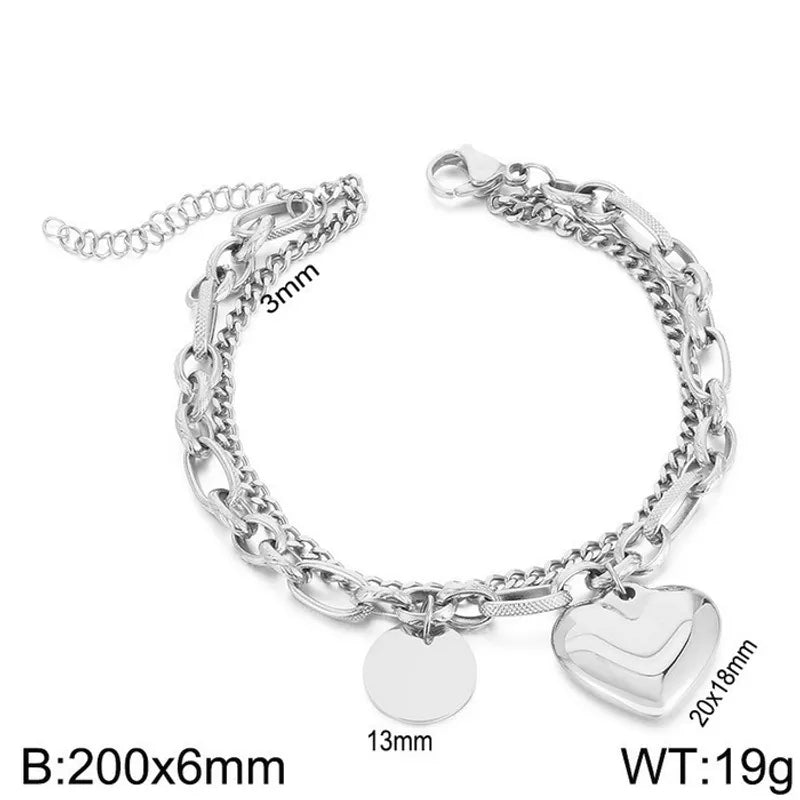 Basic Heart Shape Titanium Steel Plating Gold Plated Bracelets