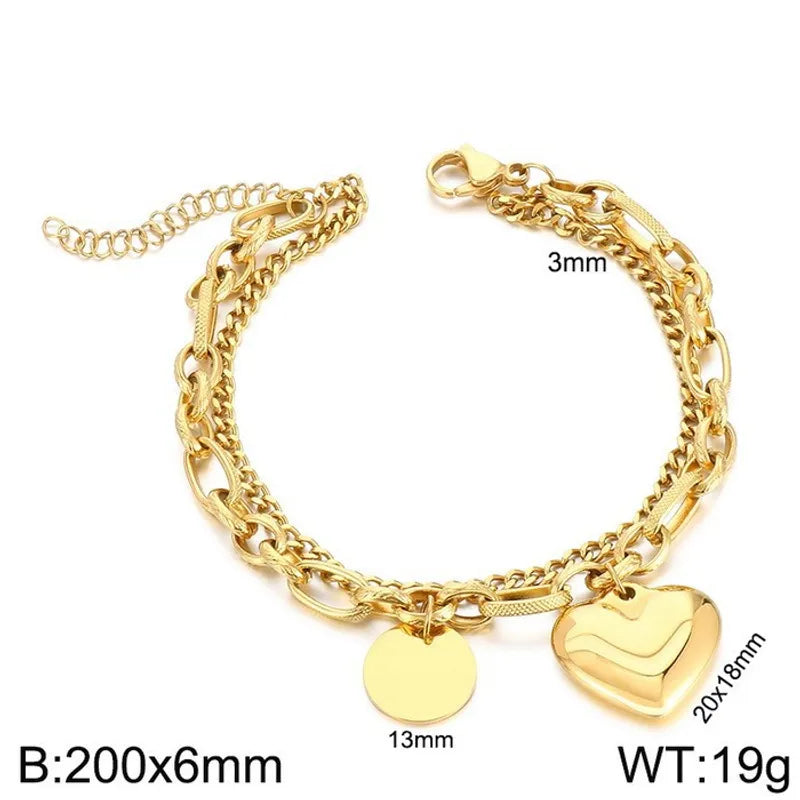 Basic Heart Shape Titanium Steel Plating Gold Plated Bracelets