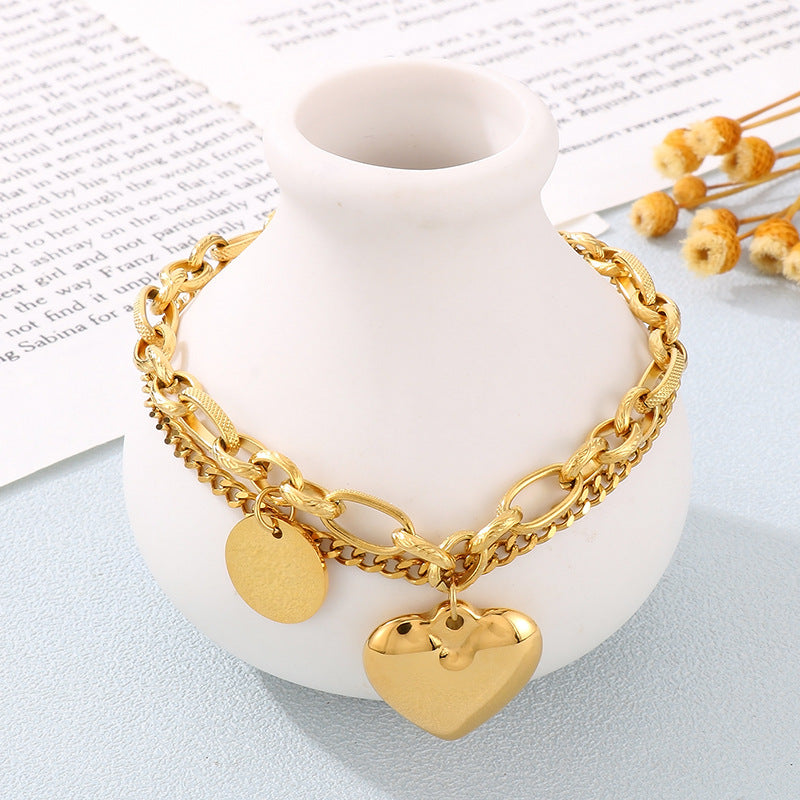 Basic Heart Shape Titanium Steel Plating Gold Plated Bracelets