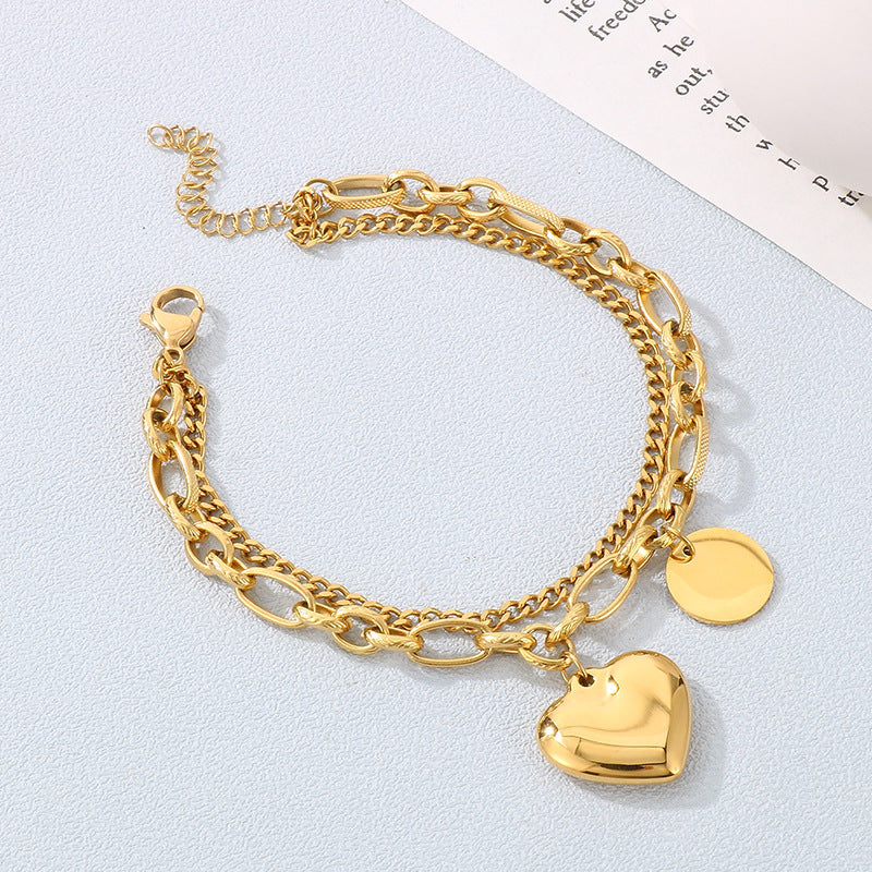 Basic Heart Shape Titanium Steel Plating Gold Plated Bracelets