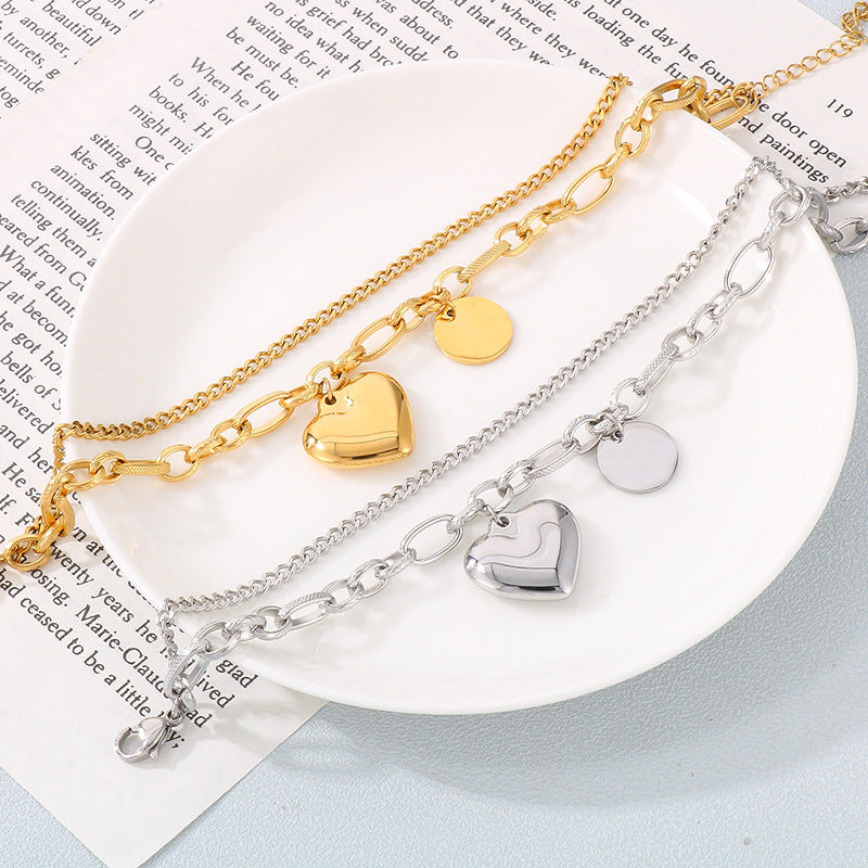 Basic Heart Shape Titanium Steel Plating Gold Plated Bracelets