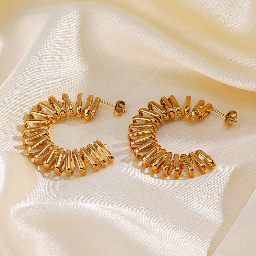 C Shape Plating Stainless Steel 18K Gold Plated Ear Studs