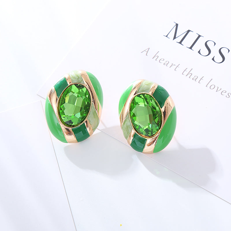 Elegant Cute Oval Flower Enamel  Ear Studs