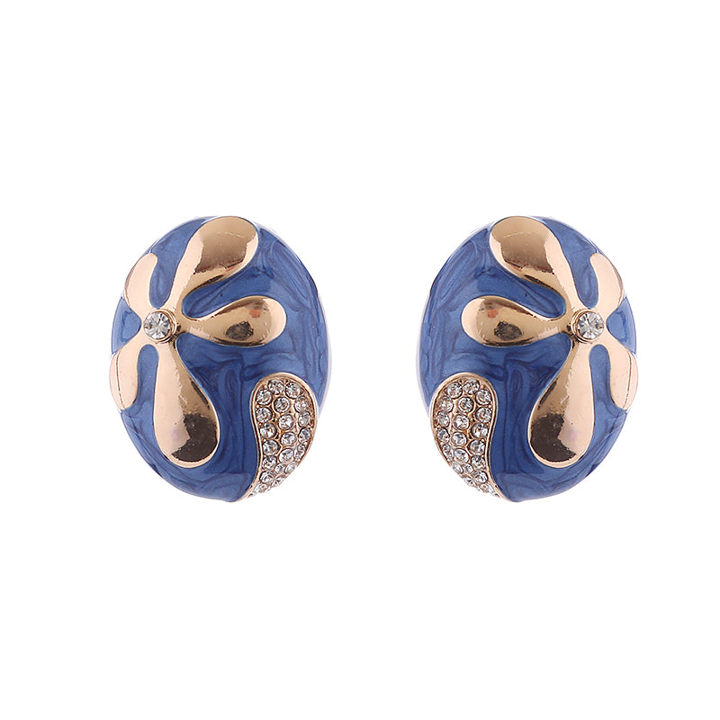 Elegant Cute Oval Flower Enamel  Ear Studs