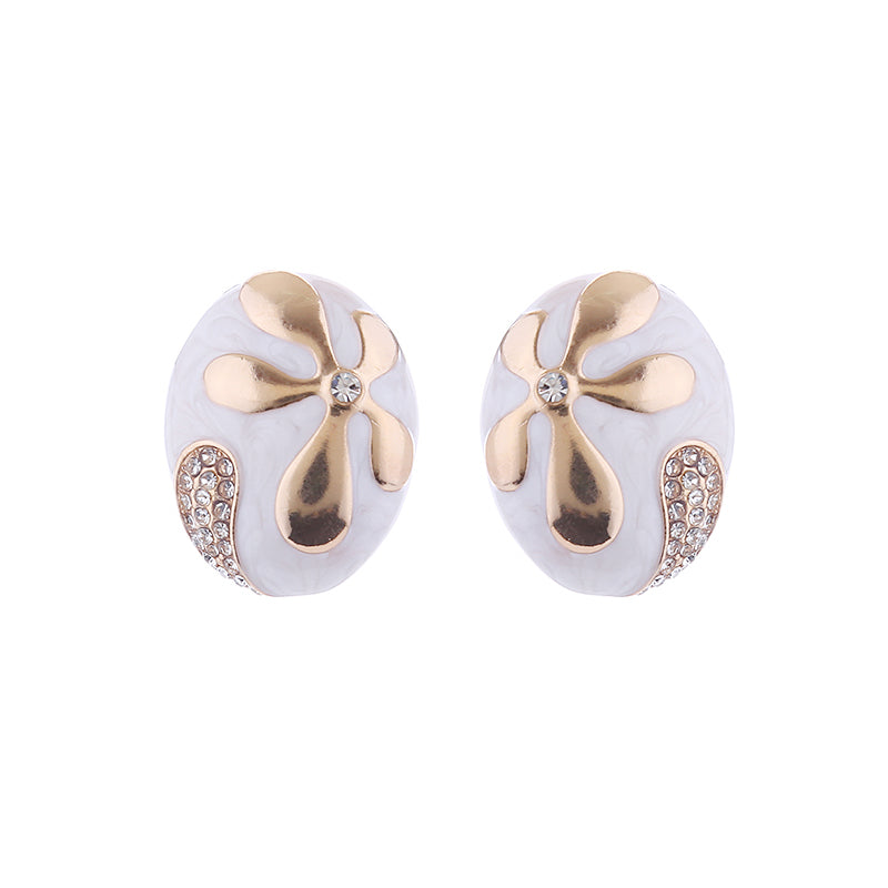 Elegant Cute Oval Flower Enamel  Ear Studs