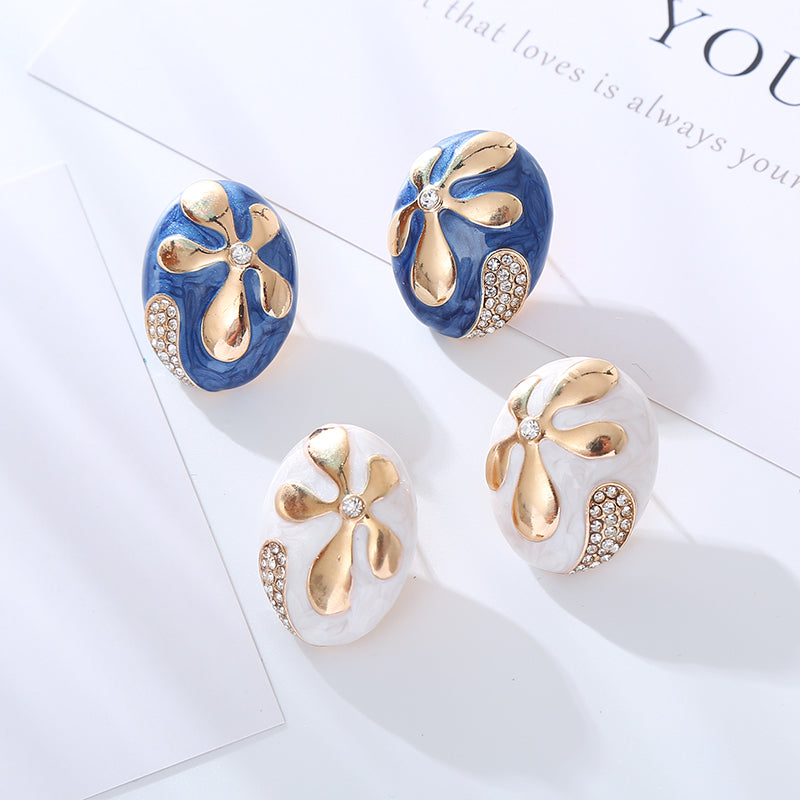 Elegant Cute Oval Flower Enamel  Ear Studs