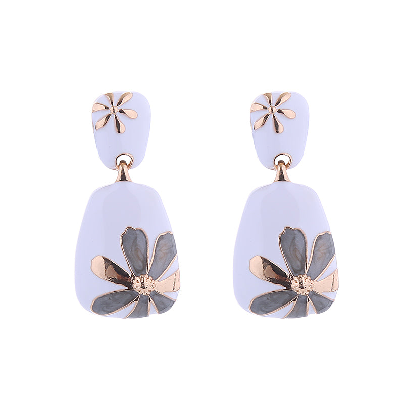 Flower Enamel Alloy Drop Earrings