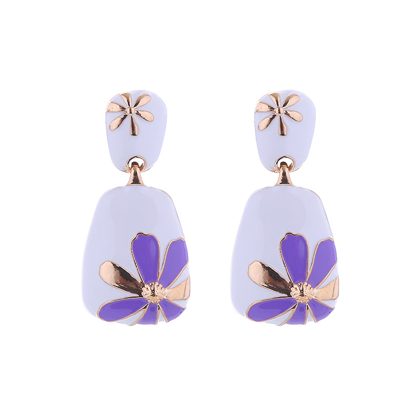 Flower Enamel Alloy Drop Earrings