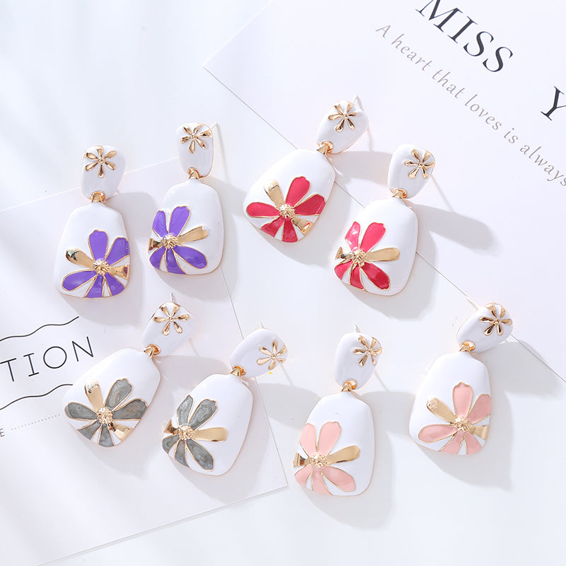 Flower Enamel Alloy Drop Earrings