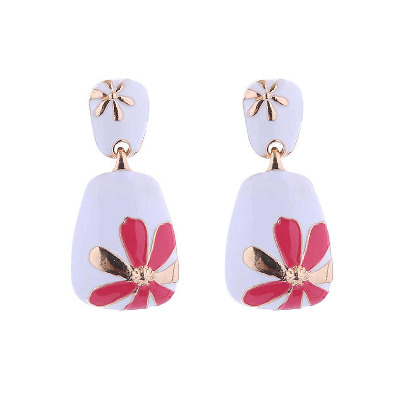 Flower Enamel Alloy Drop Earrings