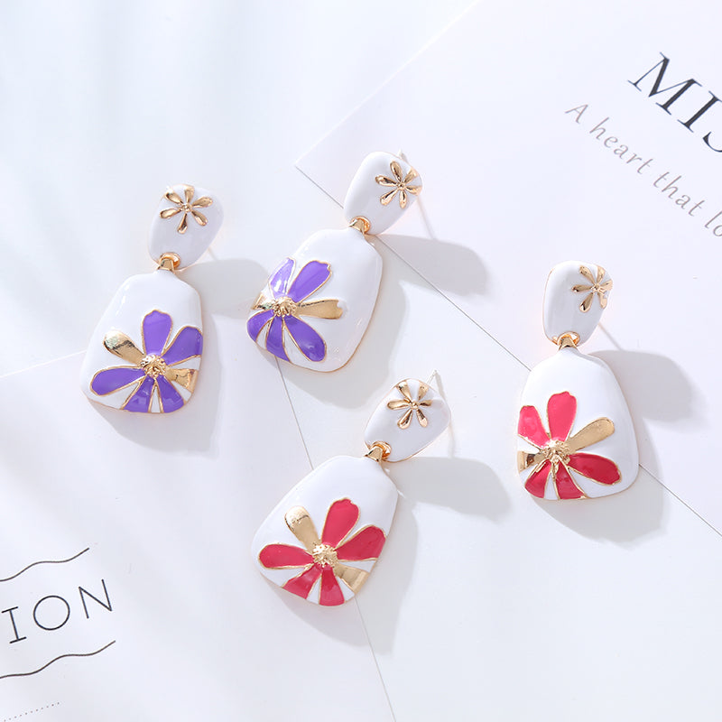 Flower Enamel Alloy Drop Earrings