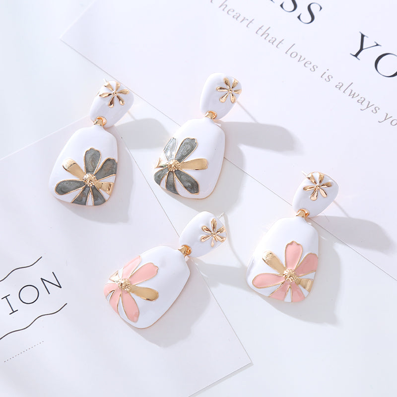 Flower Enamel Alloy Drop Earrings