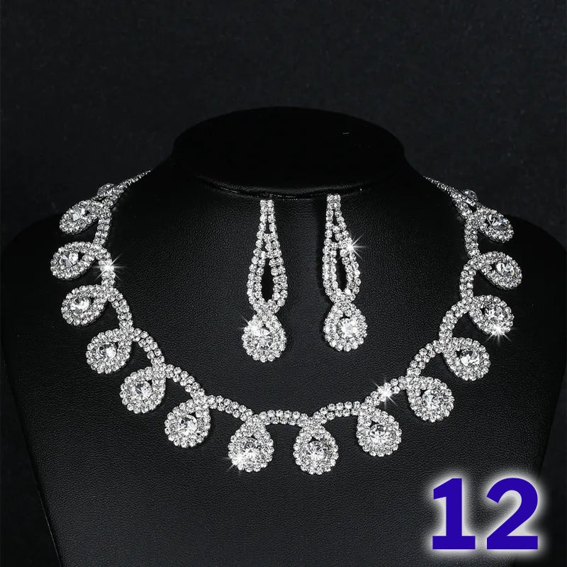 Elegant Shiny Geometric Alloy Plating Inlay Rhinestones Women's Earrings Necklace