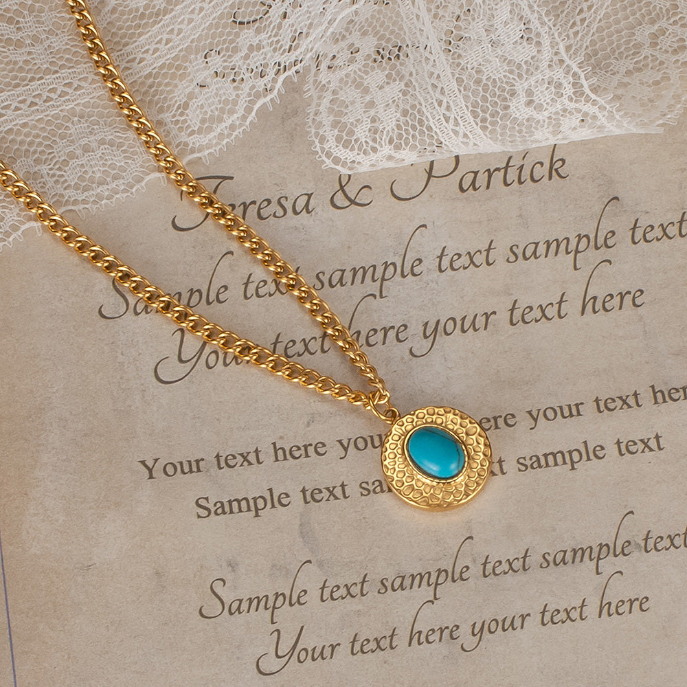 Steel Vintage Style Simple Style Inlay Round Turquoise Pendant Necklace