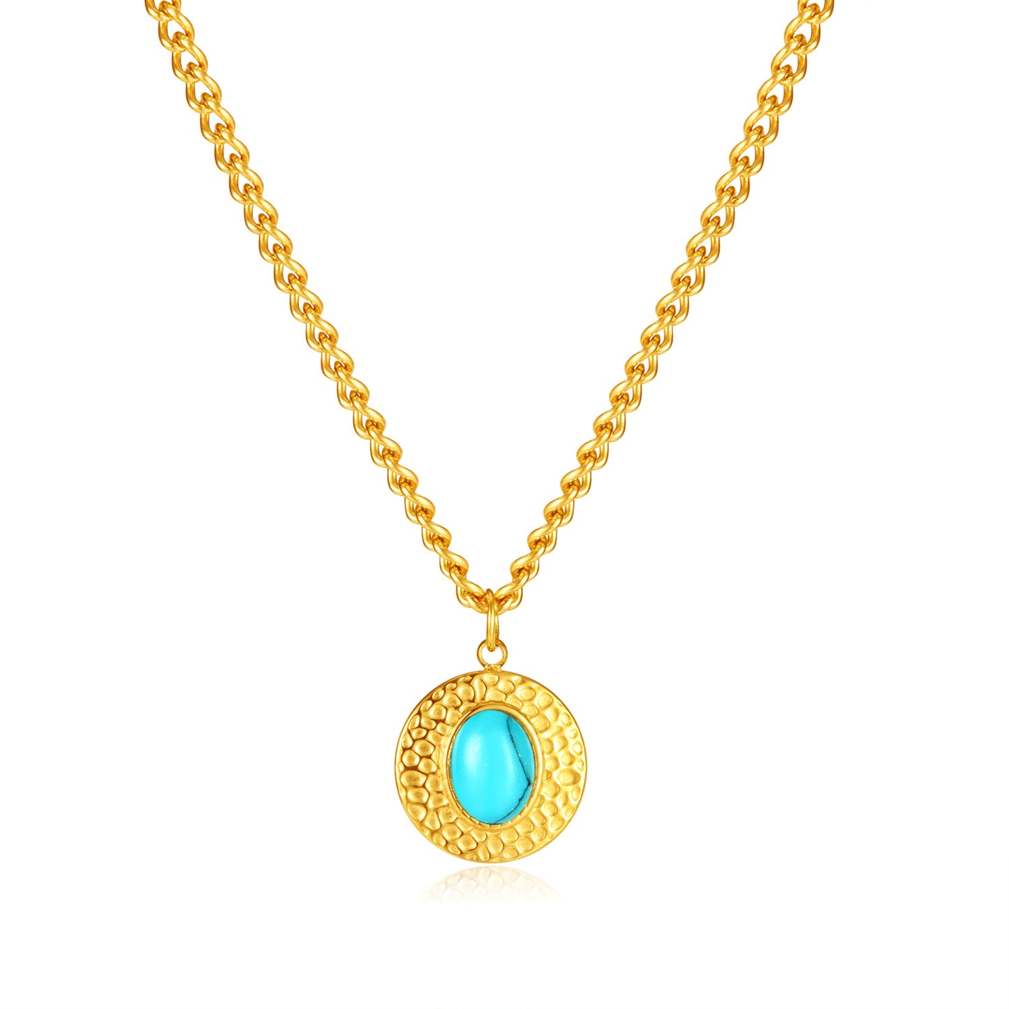 Steel Vintage Style Simple Style Inlay Round Turquoise Pendant Necklace