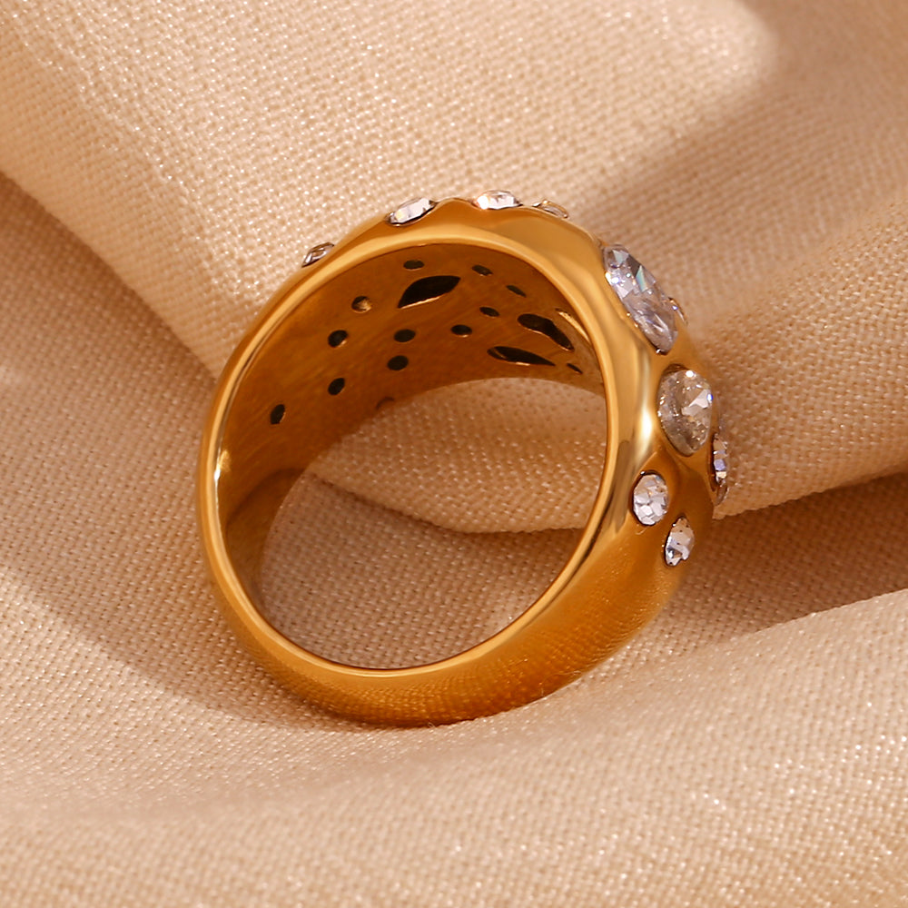 Round Stainless Steel Plating Inlay Zircon 18K Gold Plated Ring