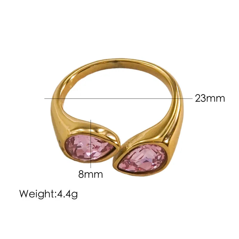 Vintage Style Color Block Stainless Steel Plating Inlay Zircon Open Rings
