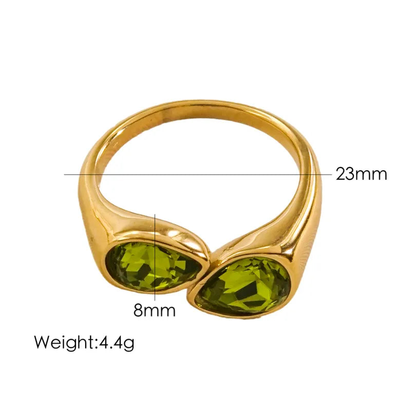 Vintage Style Color Block Stainless Steel Plating Inlay Zircon Open Rings