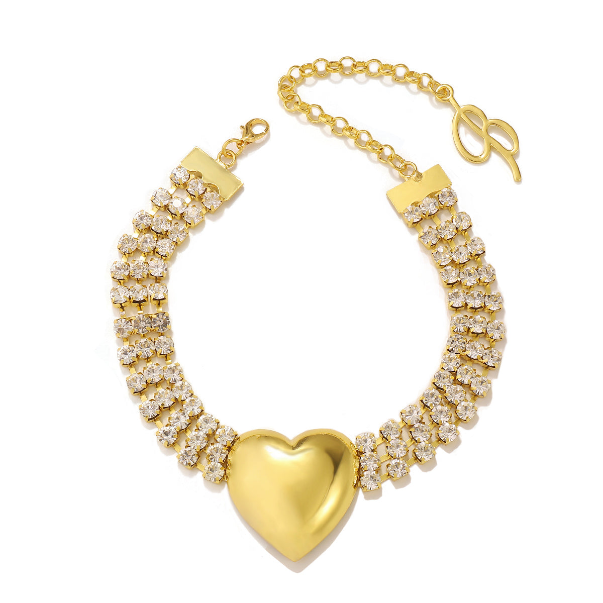 Modern Style Heart Shape Iron Rhinestones Necklace