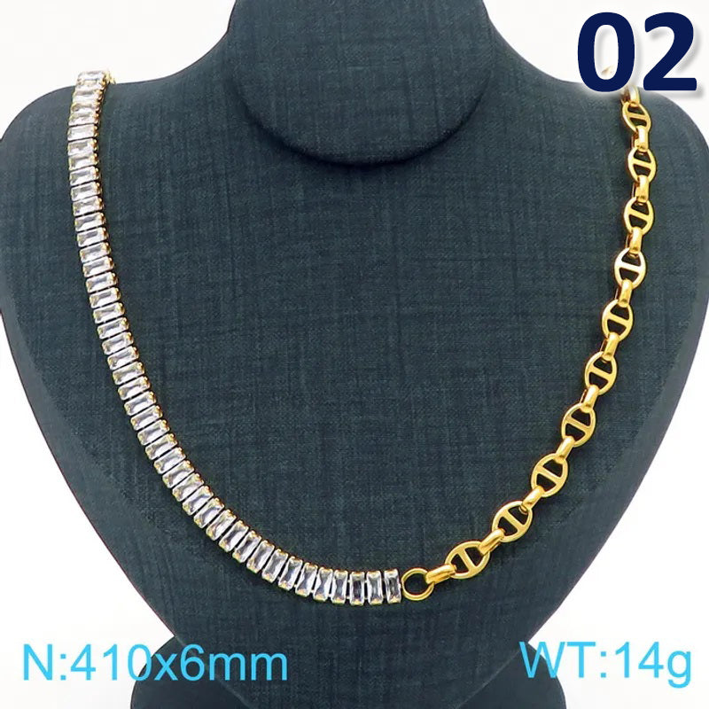 Titanium Steel 18K Gold Plated Simple Style Classic Style Inlay Solid Color Rhinestones Layered Necklaces